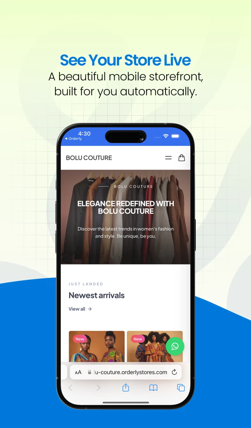 Bolu Couture storefront — a real Orderly merchant